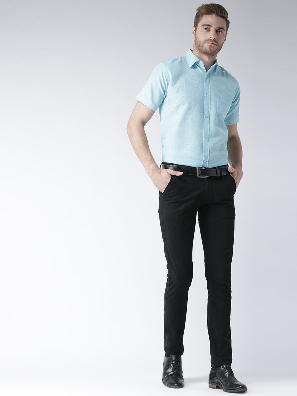 RIAG Blue Men's Half Sleeves Solid Shirt - Distacart