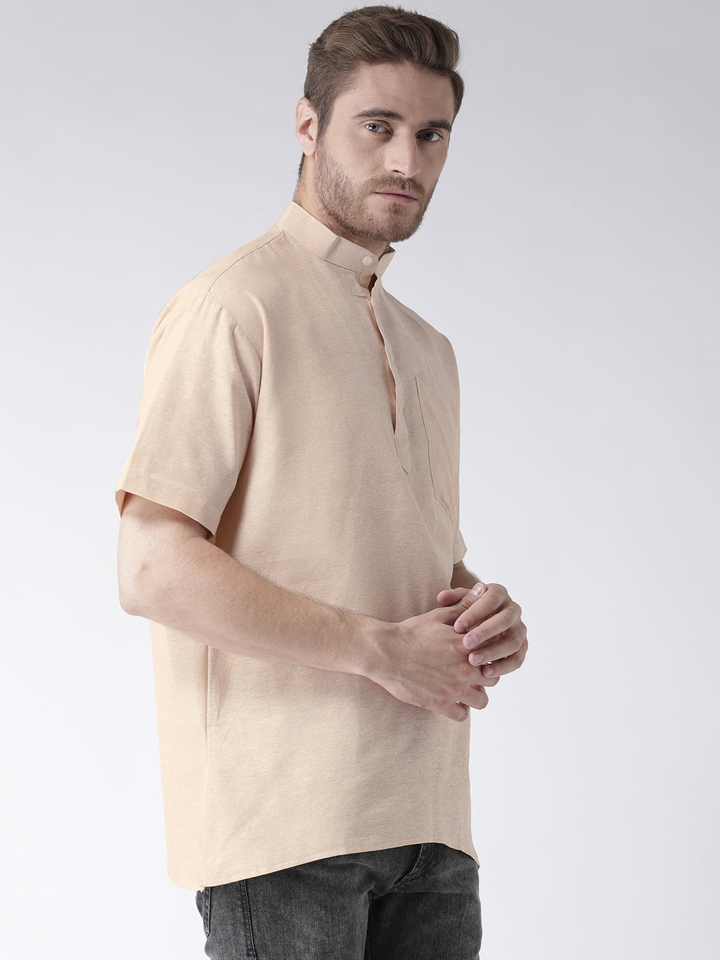 RIAG Men's Beige Cotton Short Ethnic Kurta - Distacart