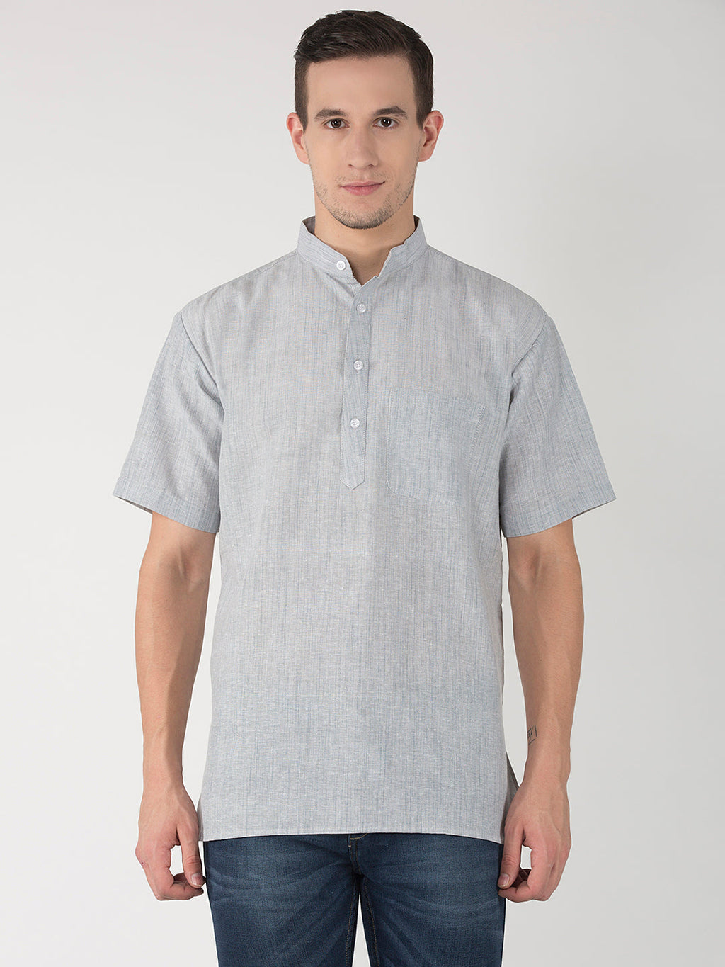 RIAG Men's Grey Cotton Short Ethnic Kurta - Distacart