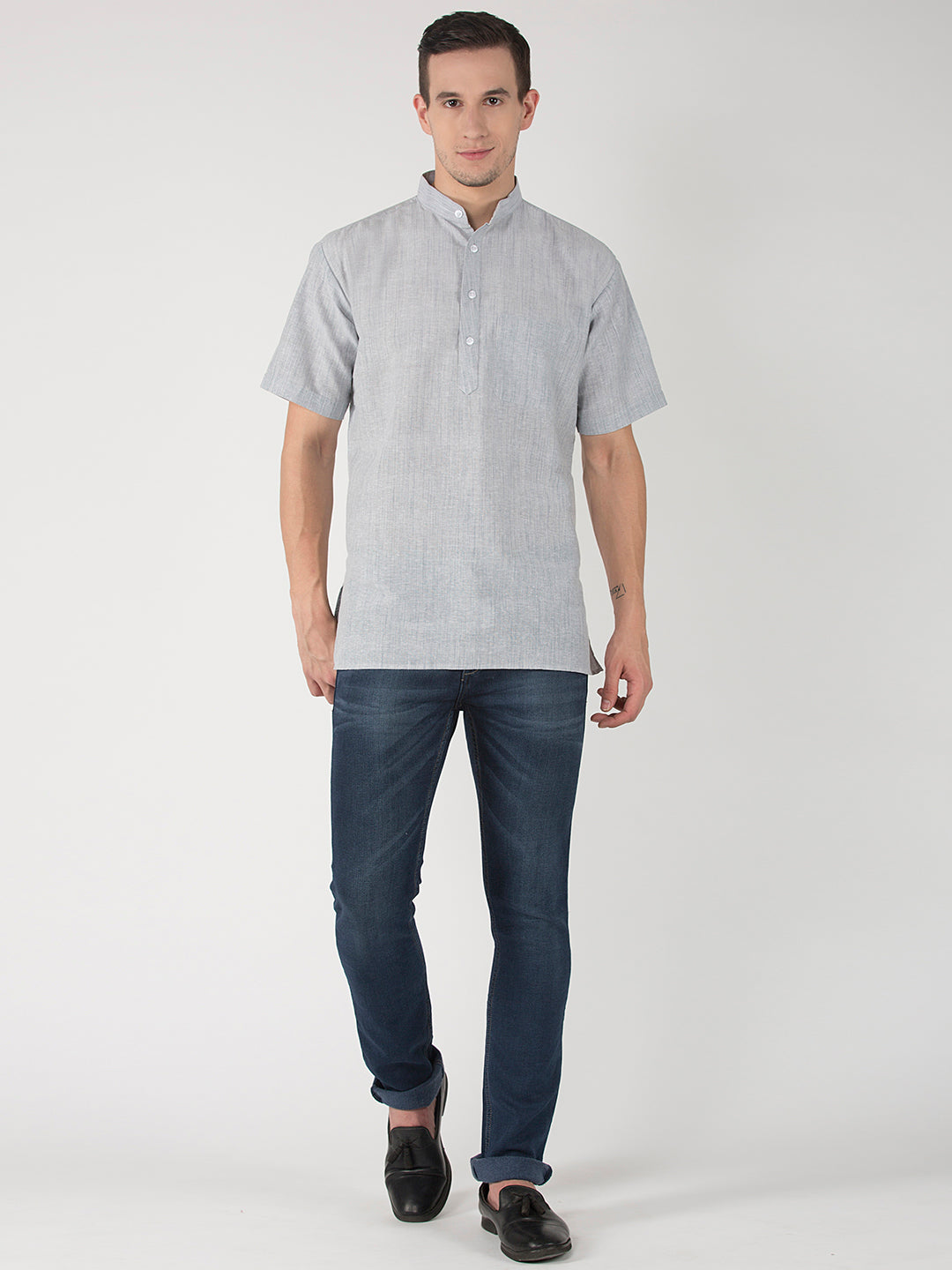 RIAG Men's Grey Cotton Short Ethnic Kurta - Distacart