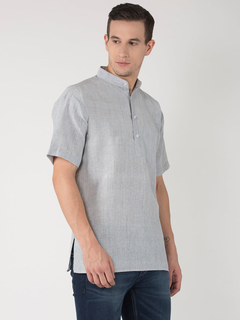 RIAG Men's Grey Cotton Short Ethnic Kurta - Distacart