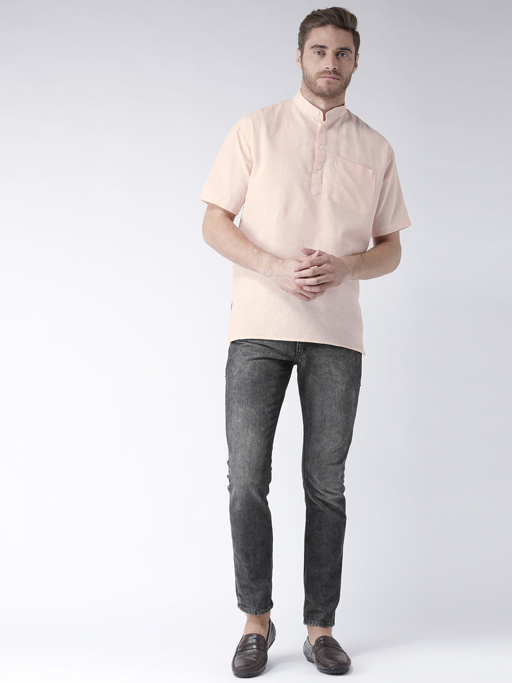 RIAG Men's Beige Cotton Short Ethnic Kurta - Distacart