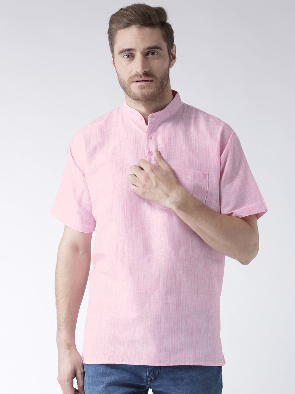 RIAG Men's Pink Cotton Short Ethnic Kurta - Distacart