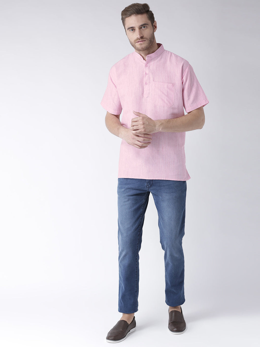 RIAG Men's Pink Cotton Short Ethnic Kurta - Distacart