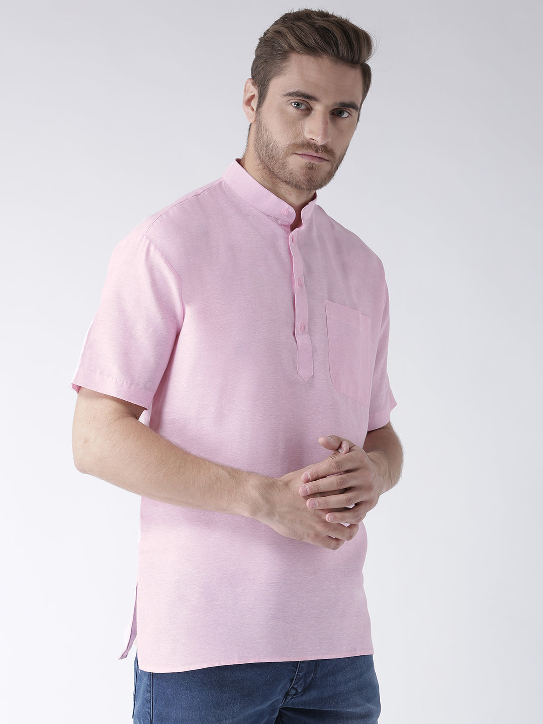 RIAG Men's Pink Cotton Short Ethnic Kurta - Distacart