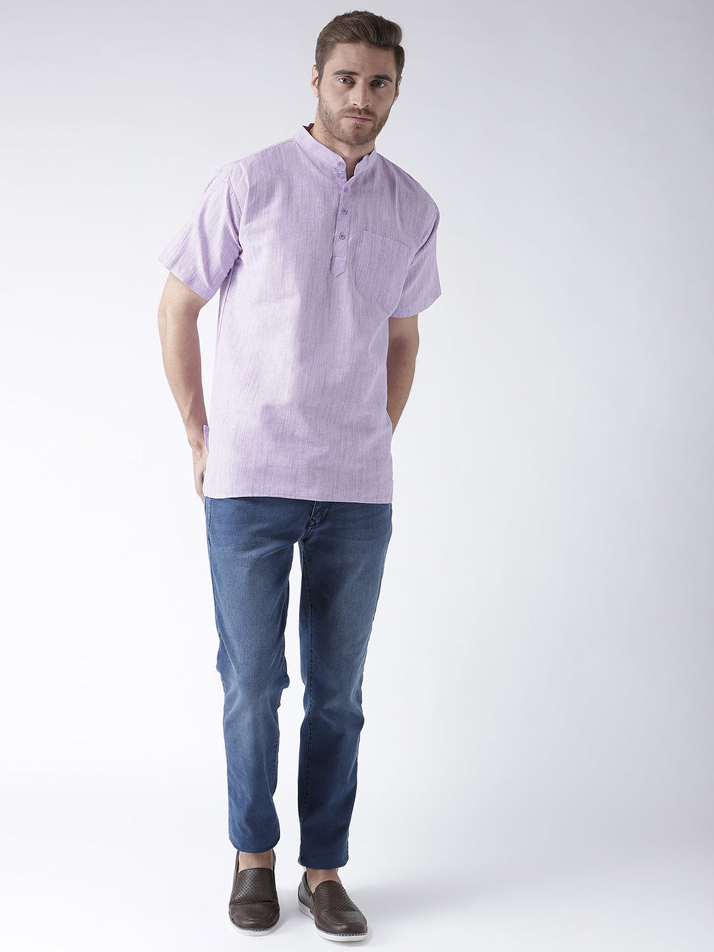 RIAG Men's Purple Cotton Short Ethnic Kurta - Distacart