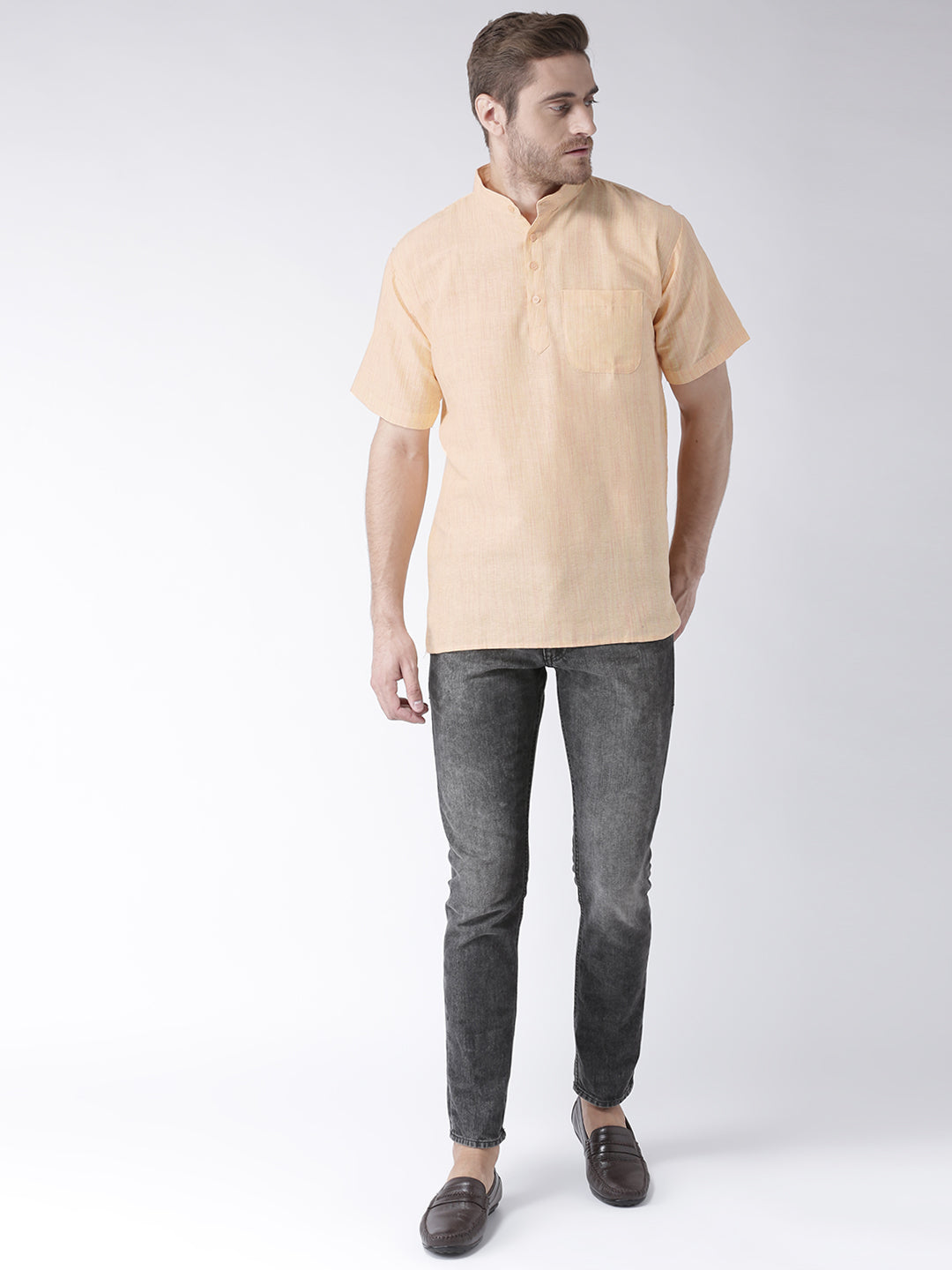 RIAG Men's Beige Cotton Short Ethnic Kurta - Distacart