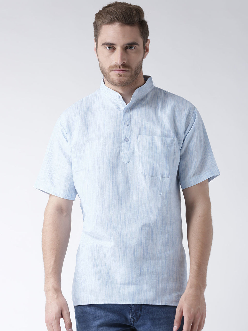 RIAG Men's Blue Cotton Short Ethnic Kurta - Distacart