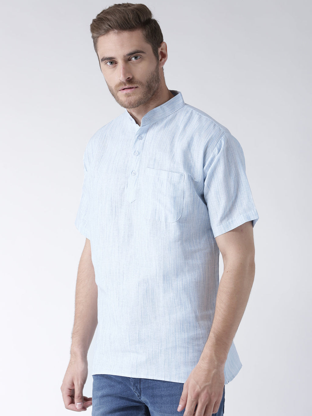 RIAG Men's Blue Cotton Short Ethnic Kurta - Distacart