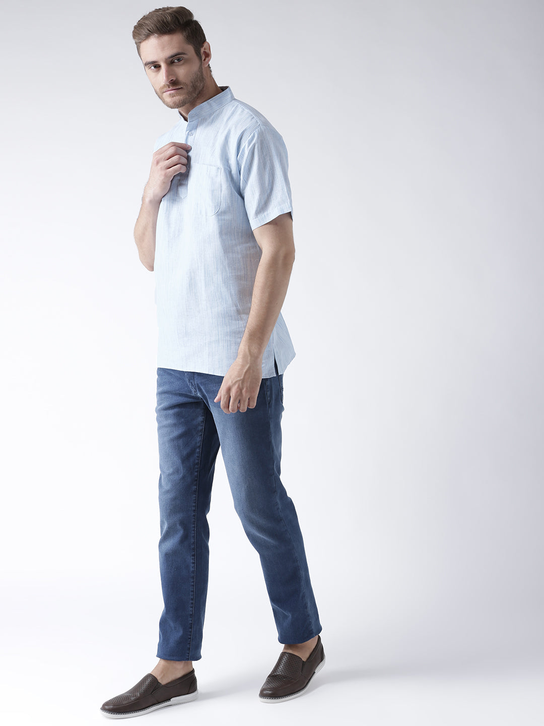 RIAG Men's Blue Cotton Short Ethnic Kurta - Distacart