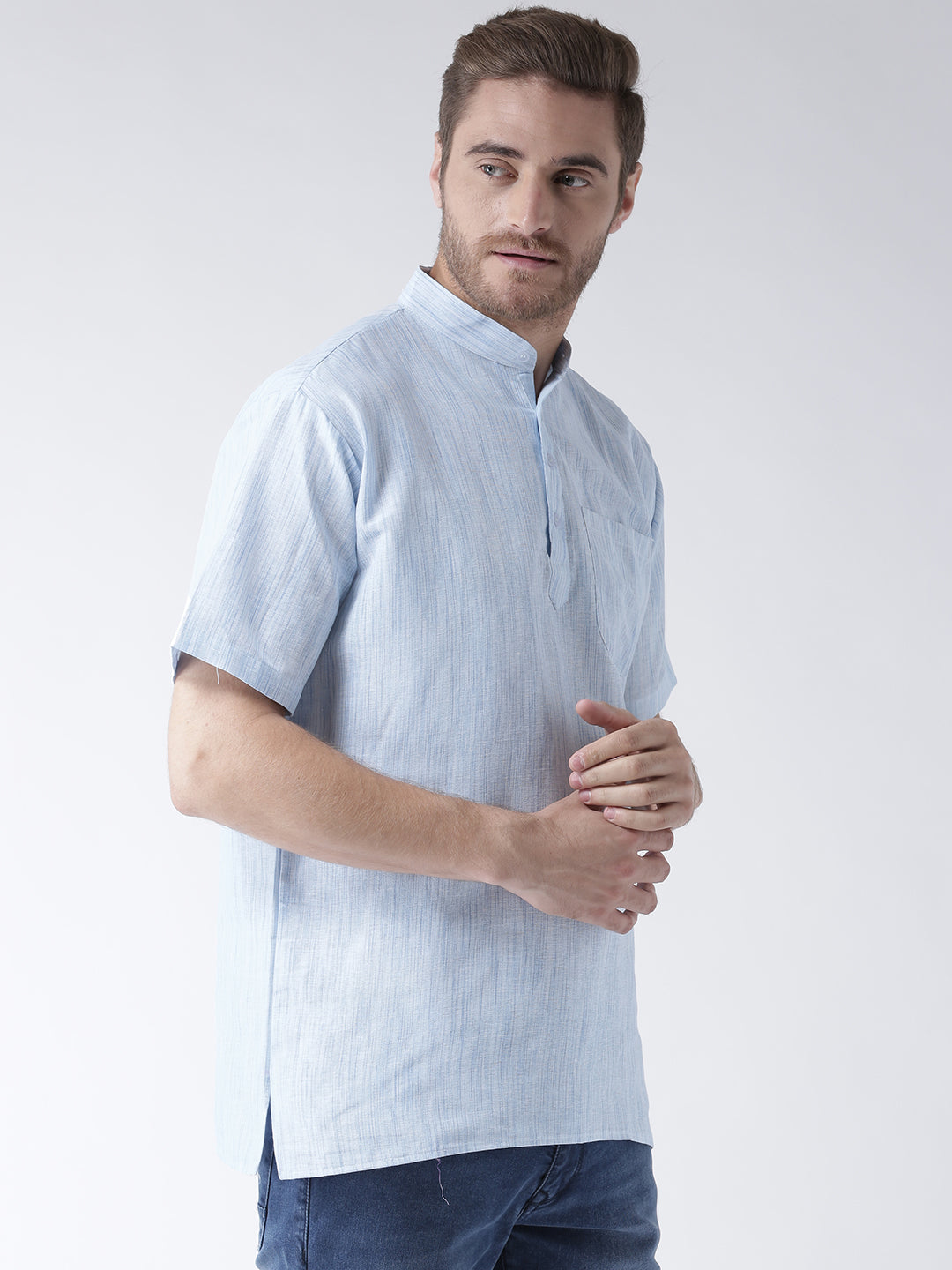 RIAG Men's Blue Cotton Short Ethnic Kurta - Distacart