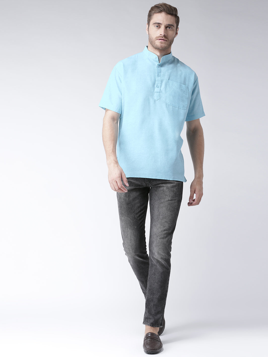 RIAG Men's Light Blue Cotton Short Ethnic Kurta - Distacart