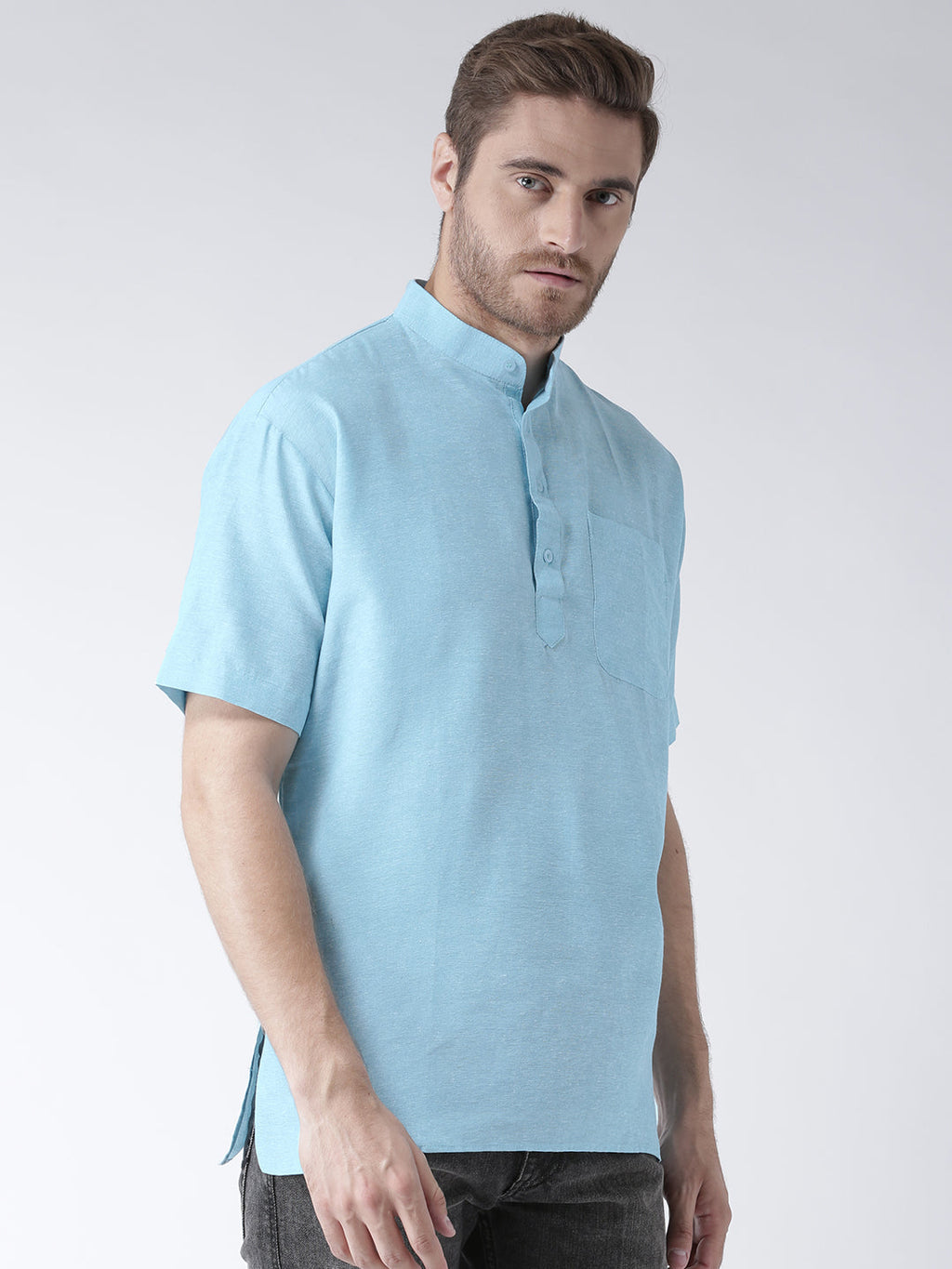 RIAG Men's Light Blue Cotton Short Ethnic Kurta - Distacart