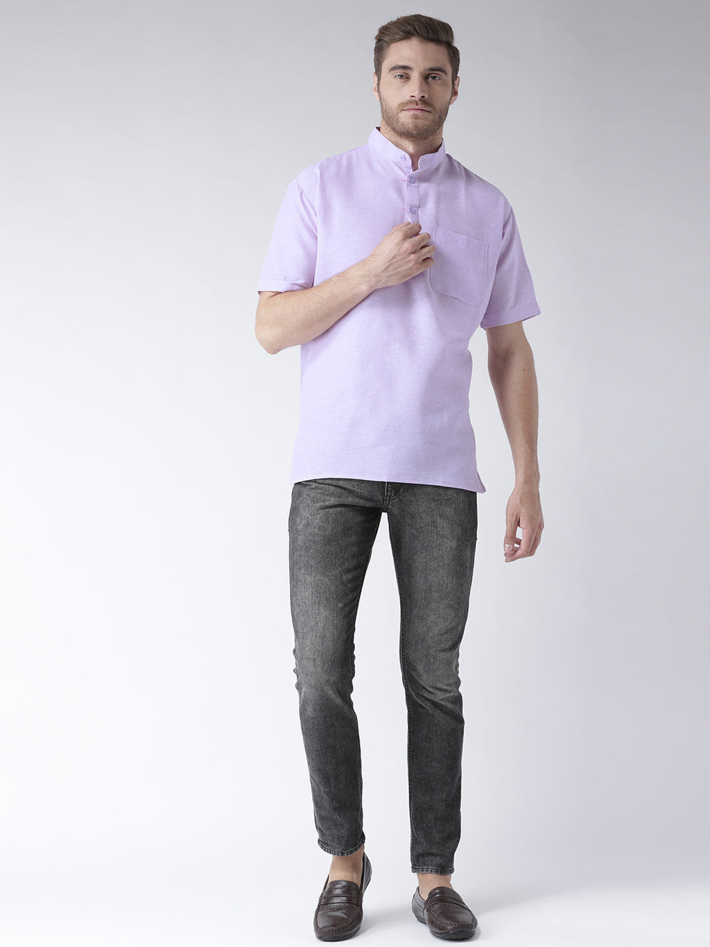 RIAG Men's Purple Cotton Short Ethnic Kurta - Distacart