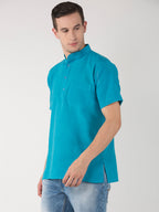 RIAG Men's Blue Cotton Short Ethnic Kurta - Distacart
