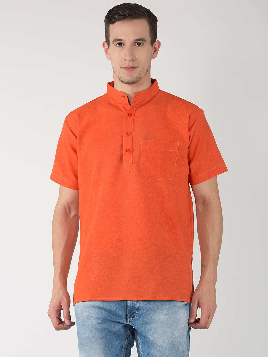 RIAG Men's Orange Cotton Short Ethnic Kurta - Distacart
