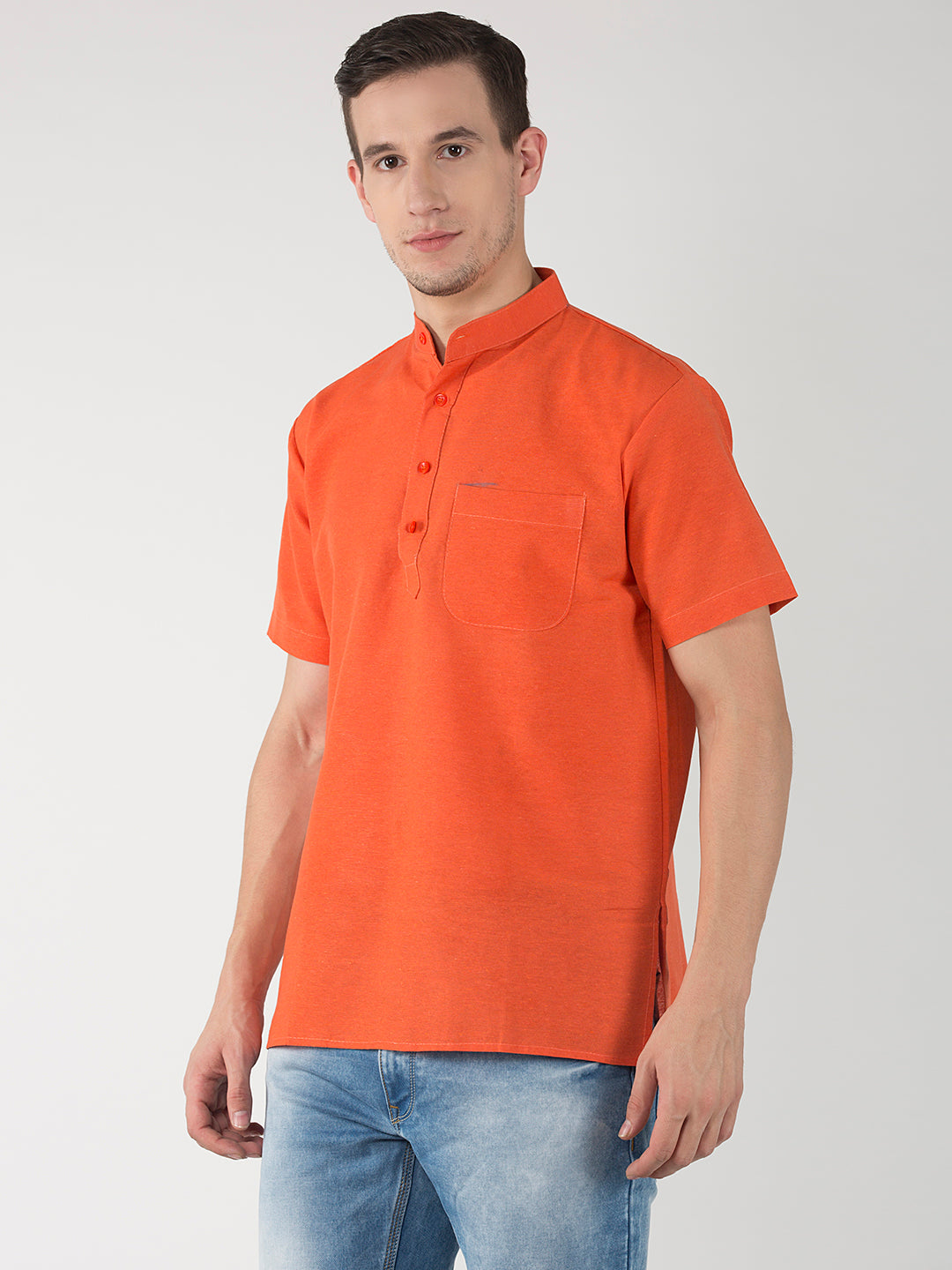 RIAG Men's Orange Cotton Short Ethnic Kurta - Distacart
