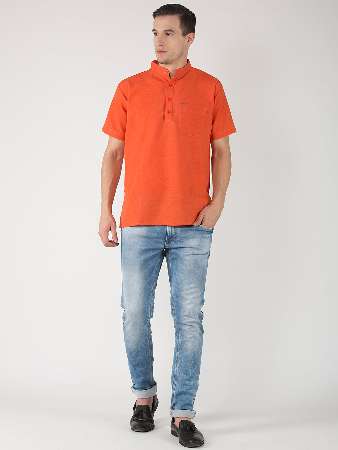 RIAG Men's Orange Cotton Short Ethnic Kurta - Distacart