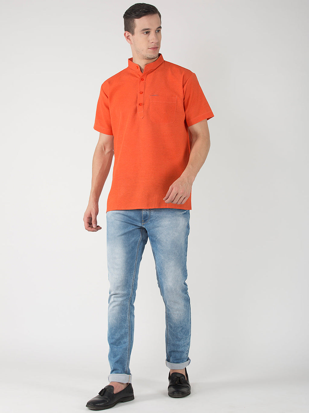 RIAG Men's Orange Cotton Short Ethnic Kurta - Distacart