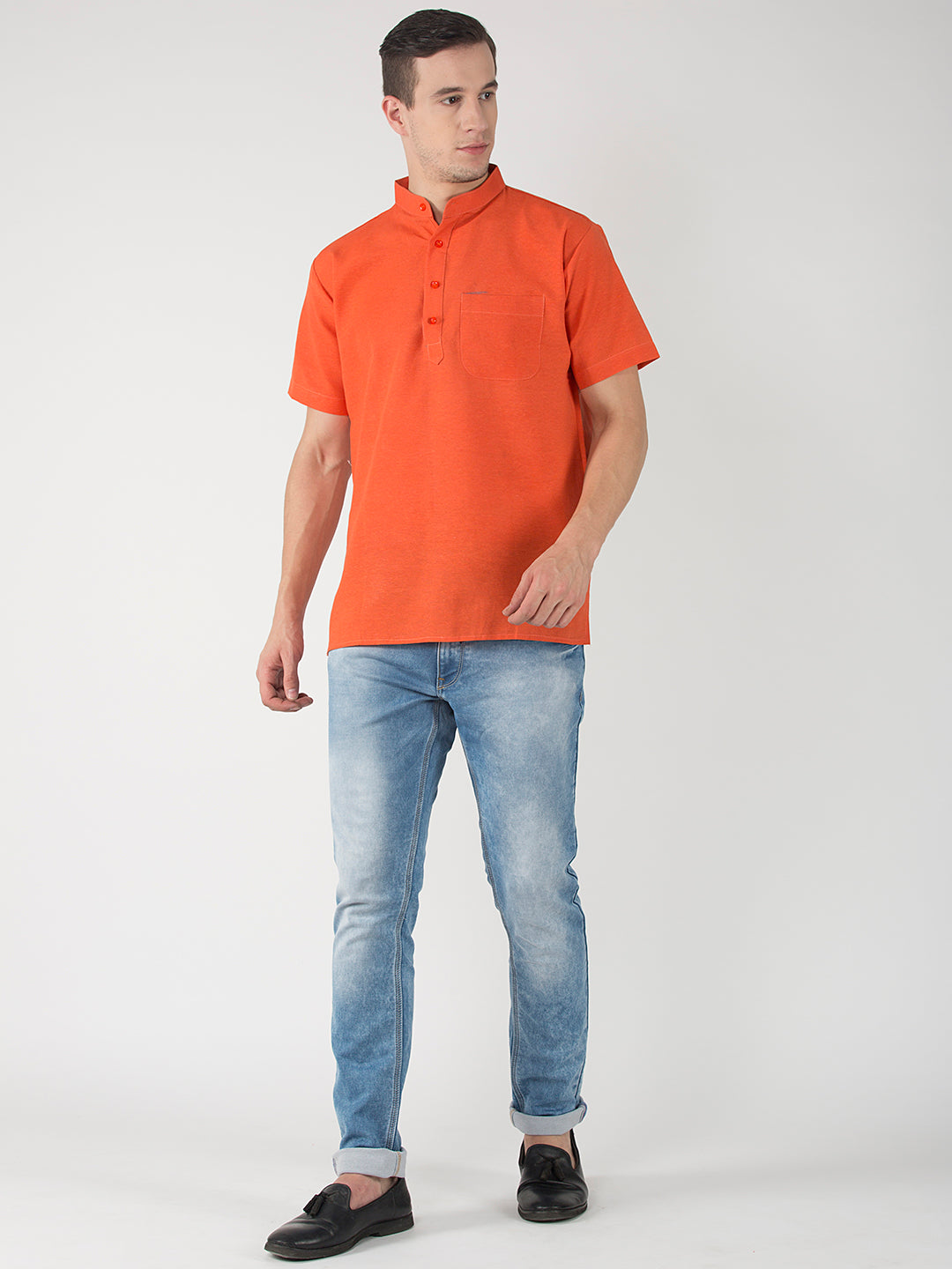 RIAG Men's Orange Cotton Short Ethnic Kurta - Distacart