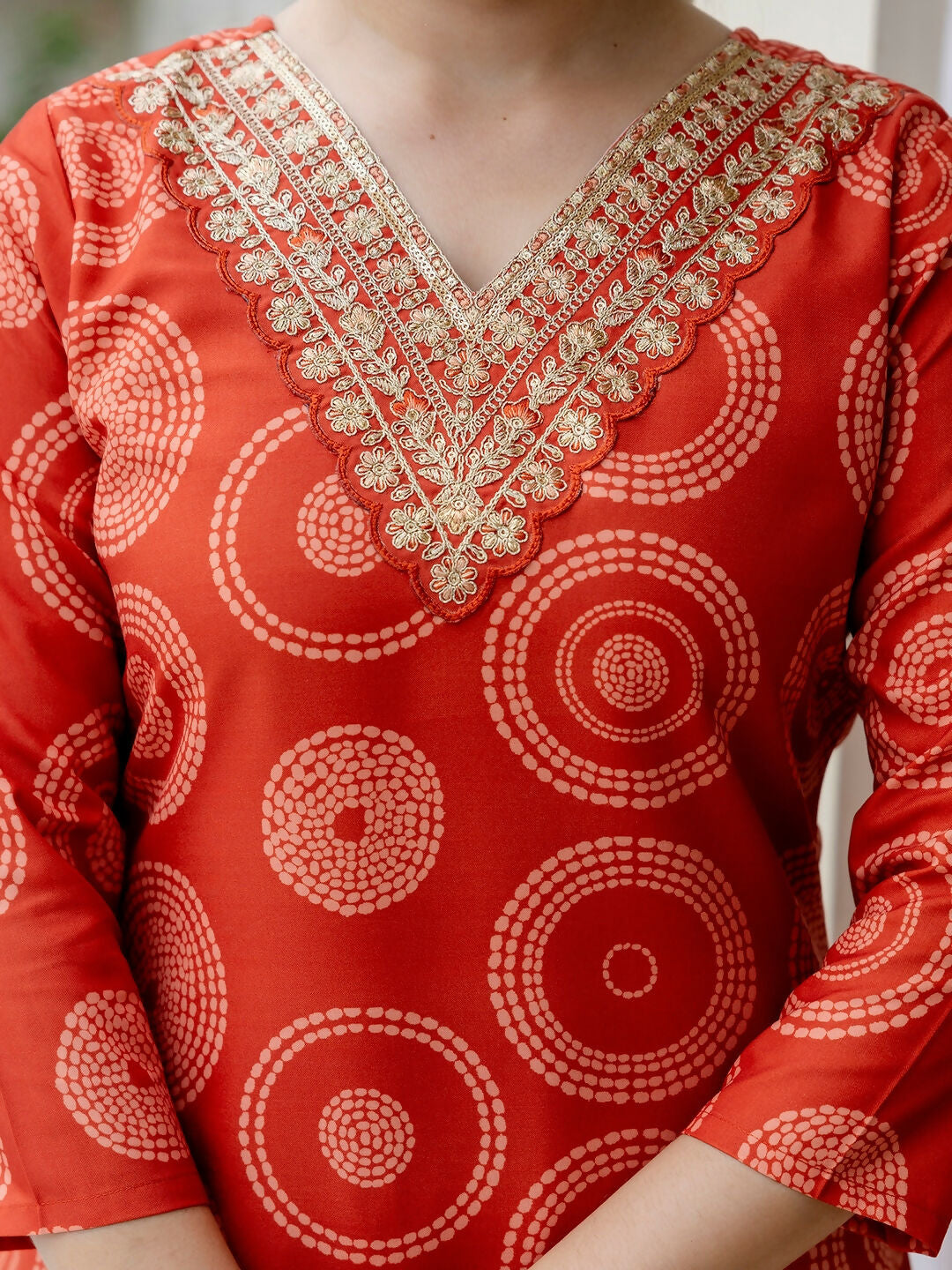 The52 Orange Women's Gorgeous Rayon Embroidered Straight Kurta with Pant And Dupatta Set - Distacart