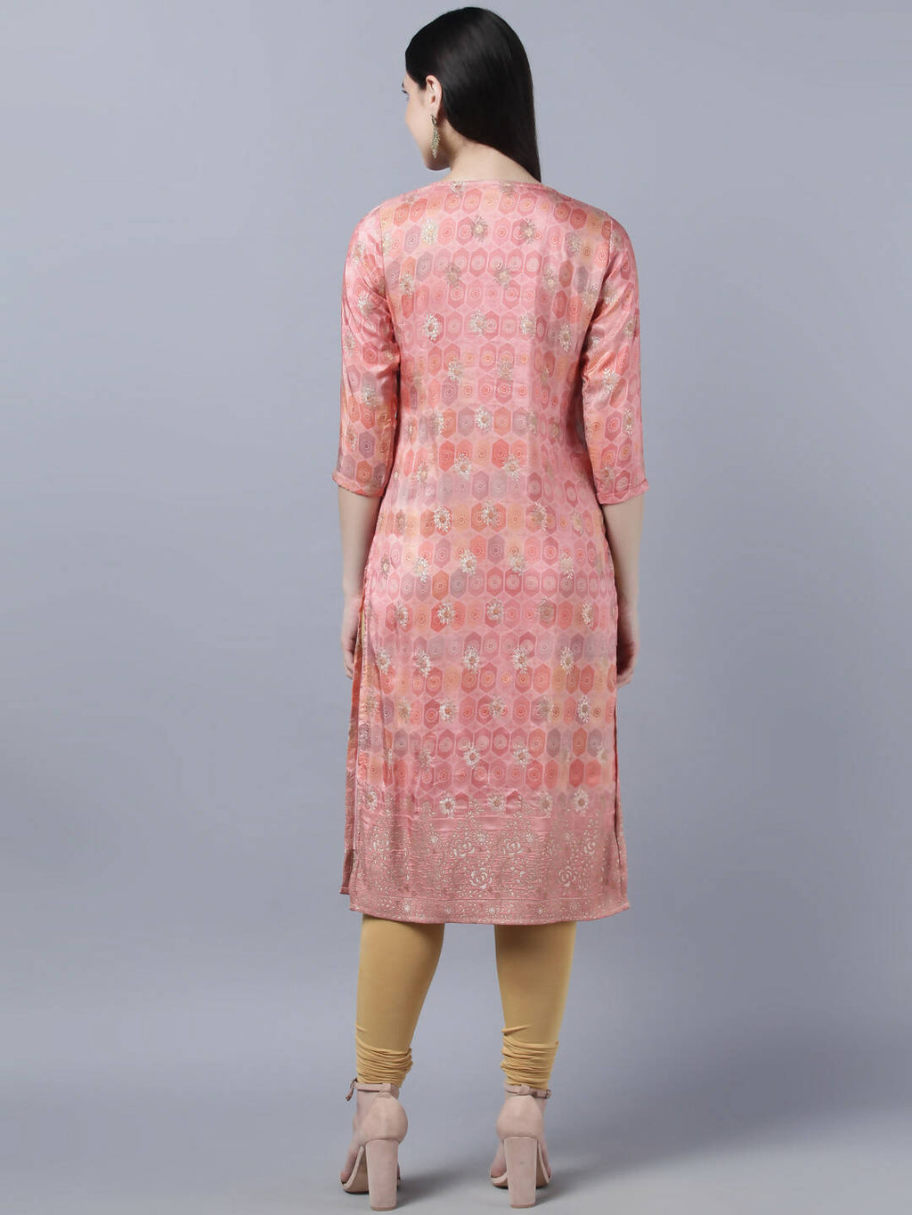 Myshka Stylish Pink 3/4 Sleeve Women's Kurta - Distacart