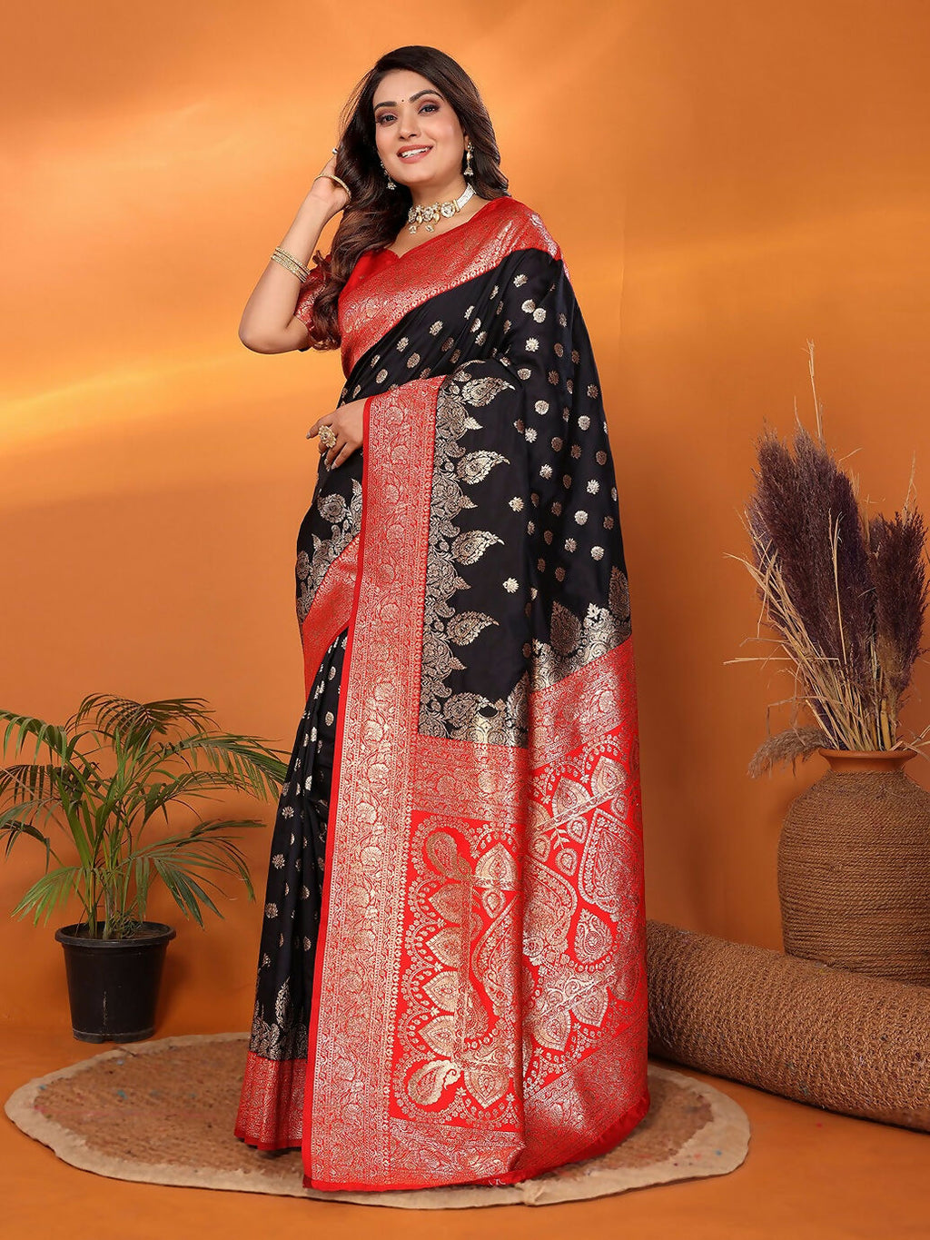 Joban Fashion Banarasi Black Woven Soft Silk Saree - Distacart