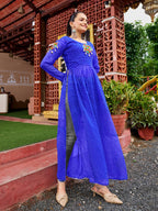 Prazu Fashion Blue Georgette Bandhani Print Work With Kutchi Patch-Work Navaratri Kurti - Distacart