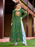 Prazu Fashion Green Georgette Bandhani Print Work With Kutchi Patch-Work Navaratri Kurti - Distacart