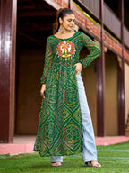 Prazu Fashion Green Georgette Bandhani Print Work With Kutchi Patch-Work Navaratri Kurti - Distacart