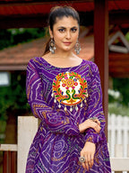 Prazu Fashion Purple Georgette Bandhani Print Work With Kutchi Patch-Work Navaratri Kurti - Distacart