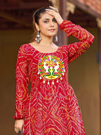 Prazu Fashion Red Georgette Bandhani Print Work With Kutchi Patch-Work Navaratri Kurti - Distacart