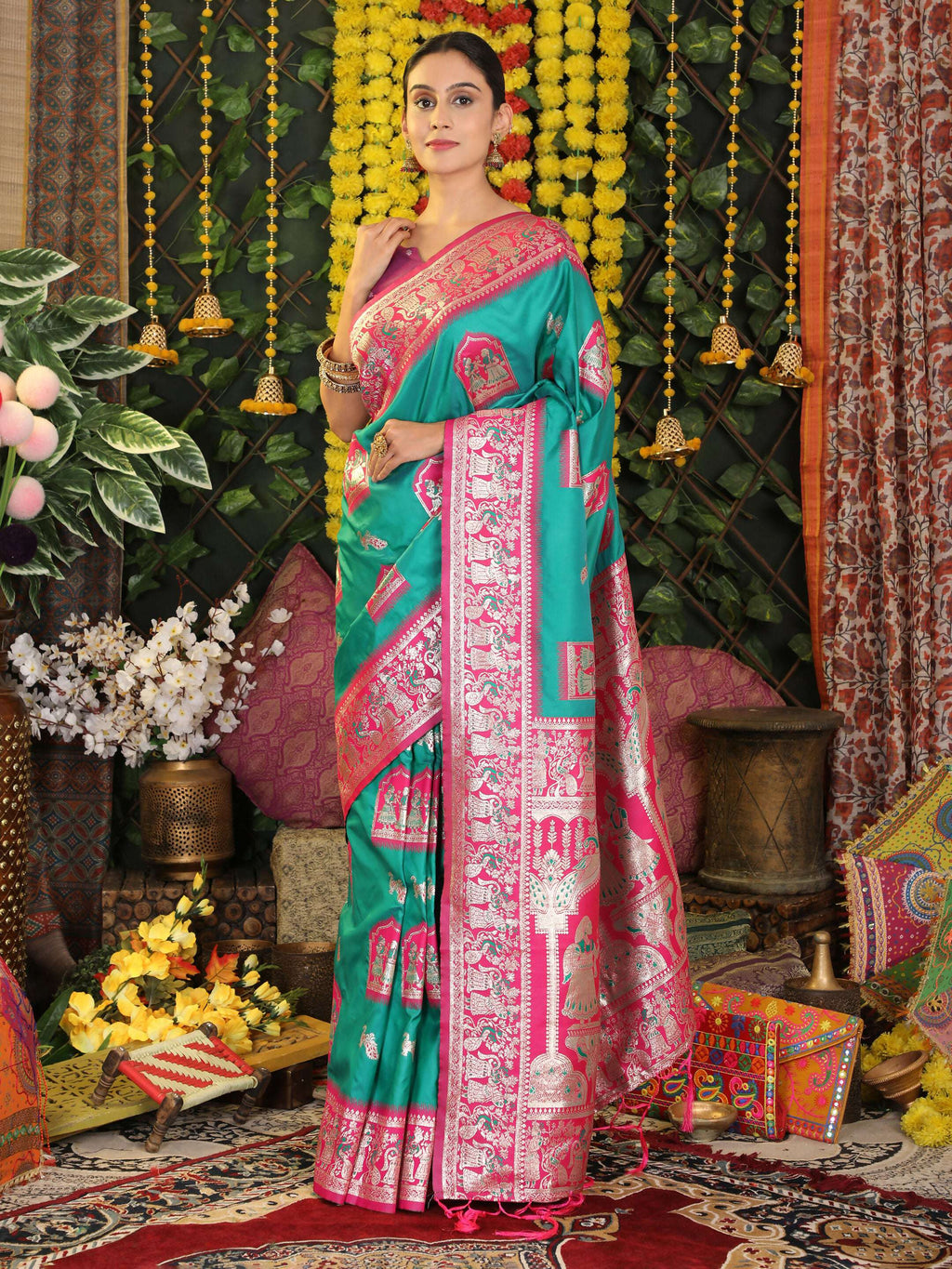 Shree Shyam Fashion Silk Sea Green Saree - Distacart