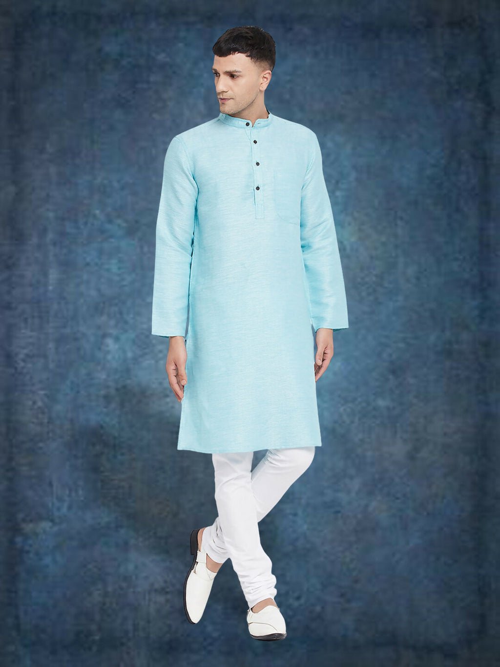 Even Apparels Men's Pure Cotton Turquoise Kurta