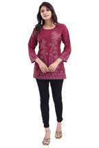 Snehal Creations Magenta Faux Crepe Short Kurti Tunic Top
