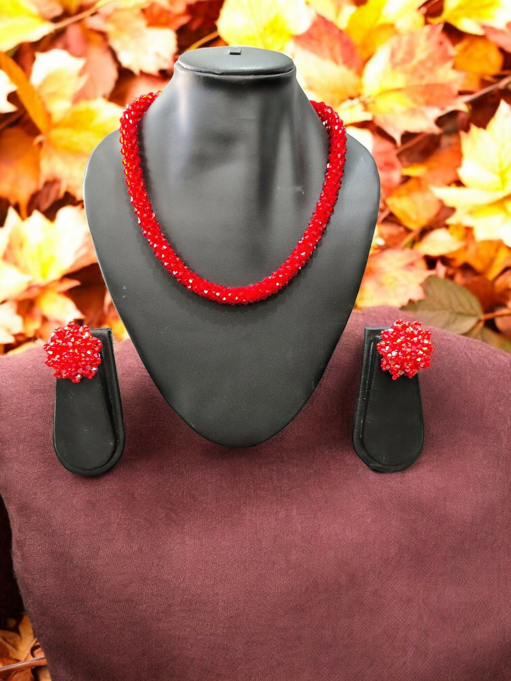 Inhanns Noor-E-Jalwa – Handmade Crystal Bead Necklace / Necklace With Earrings -Adjustable - Red