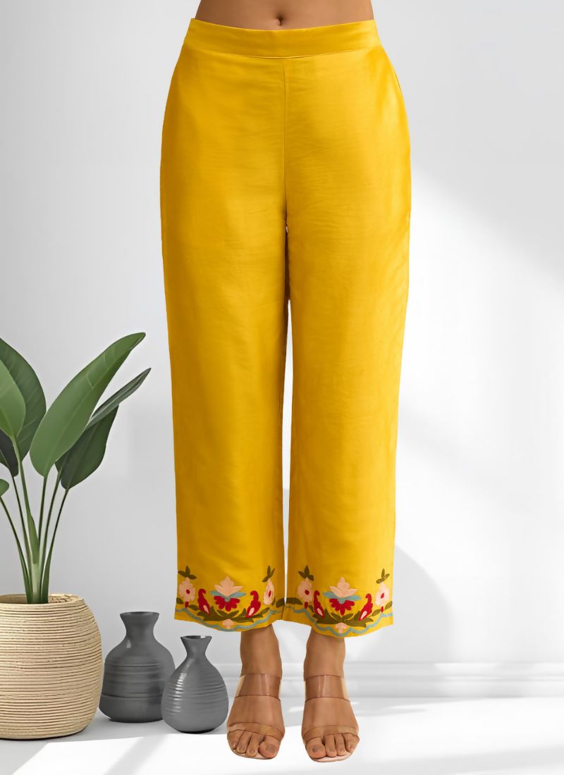 Joban Fashion Yellow Silk Embroidered Readymade Long Kurta With Pant - Distacart