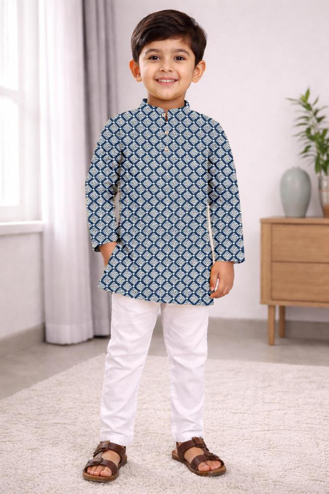 Neera Trendz Blue Cotton Thread Embroidery Kid's Kurta Pajama - Distacart