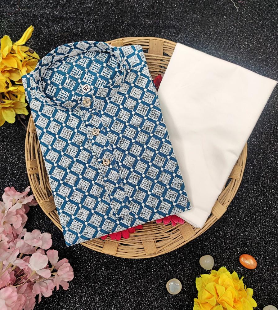 Neera Trendz Blue Cotton Thread Embroidery Kid's Kurta Pajama - Distacart