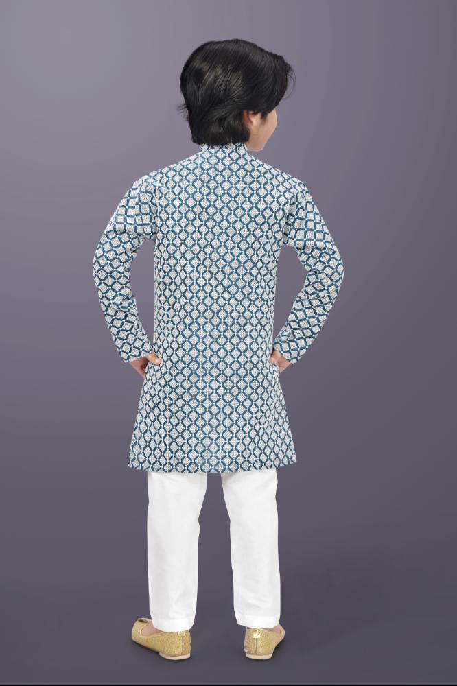 Neera Trendz Blue Cotton Thread Embroidery Kid's Kurta Pajama - Distacart