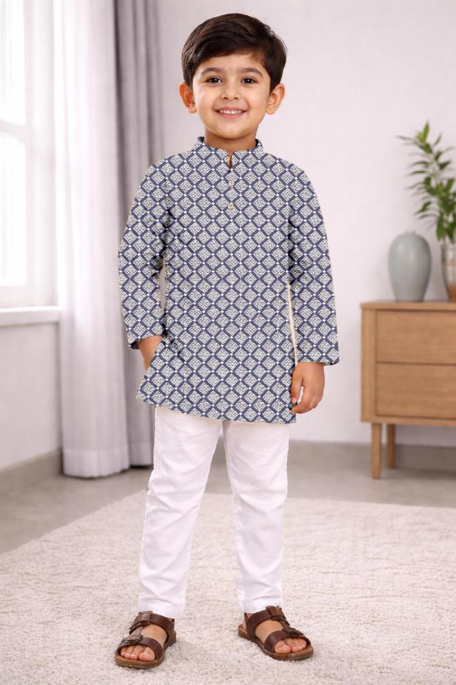 Neera Trendz Grey Cotton Thread Embroidery Kid's Kurta Pajama - Distacart