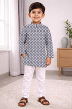 Neera Trendz Grey Cotton Thread Embroidery Kid's Kurta Pajama - Distacart