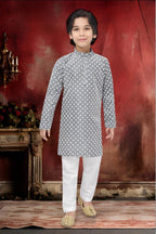 Neera Trendz Grey Cotton Thread Embroidery Kid's Kurta Pajama - Distacart