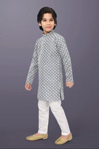 Neera Trendz Grey Cotton Thread Embroidery Kid's Kurta Pajama - Distacart