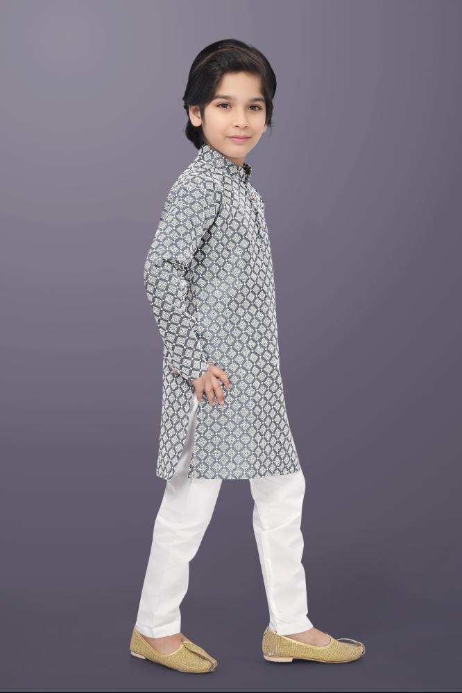 Neera Trendz Grey Cotton Thread Embroidery Kid's Kurta Pajama - Distacart