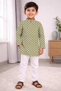 Neera Trendz Olive Cotton Thread Embroidery Kid's Kurta Pajama - Distacart