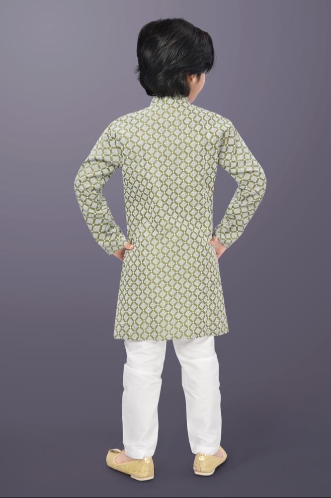 Neera Trendz Olive Cotton Thread Embroidery Kid's Kurta Pajama - Distacart