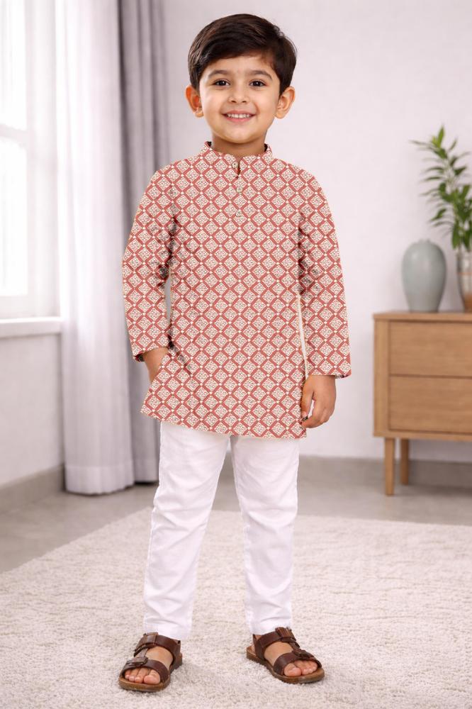 Neera Trendz Peach Cotton Thread Embroidery Kid's Kurta Pajama - Distacart
