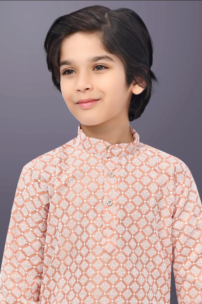 Neera Trendz Peach Cotton Thread Embroidery Kid's Kurta Pajama - Distacart