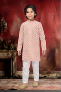 Neera Trendz Peach Cotton Thread Embroidery Kid's Kurta Pajama - Distacart